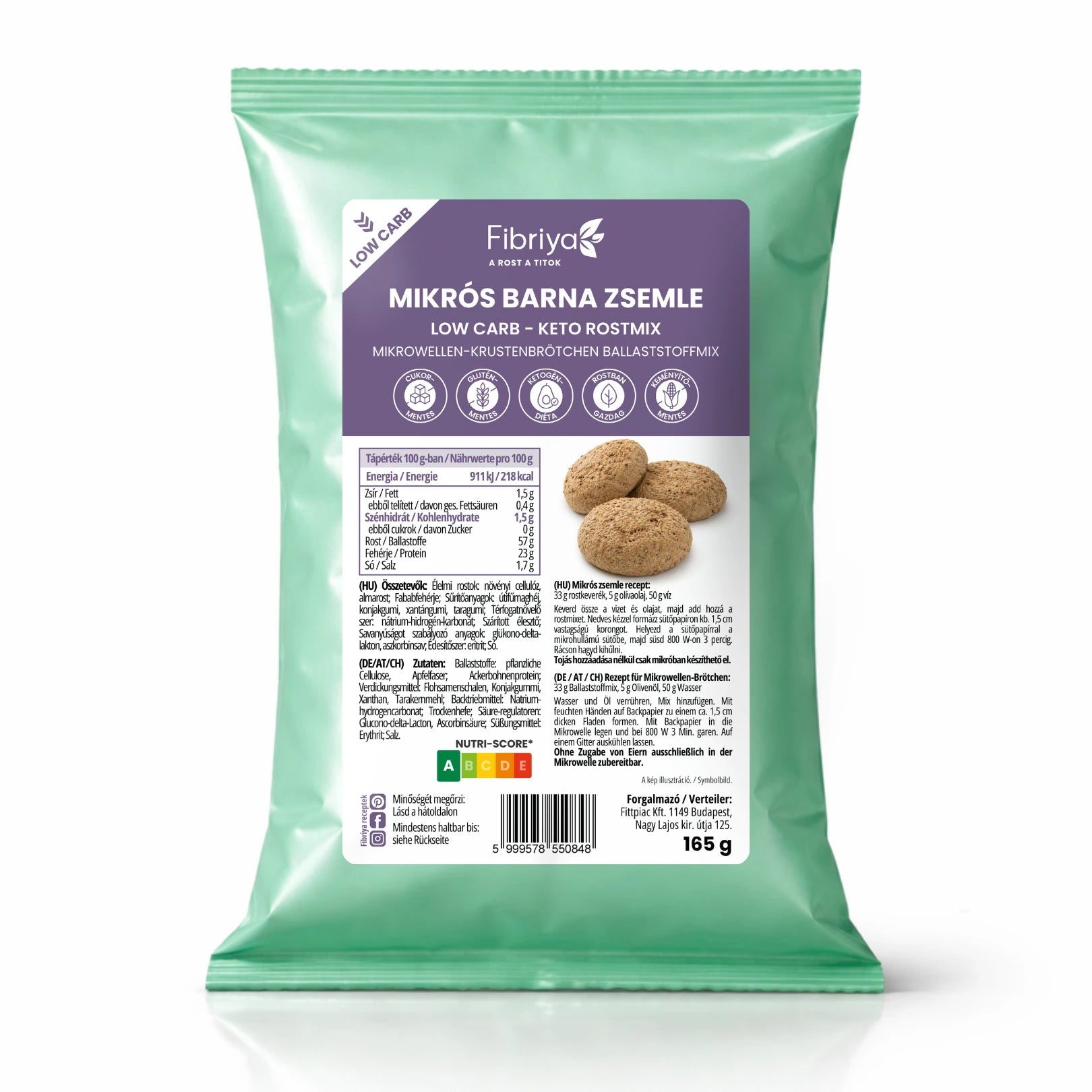 Fibriya Dunkles Mikrowellenbrötchen – Low-Carb Keto Ballaststoffmix 165g
