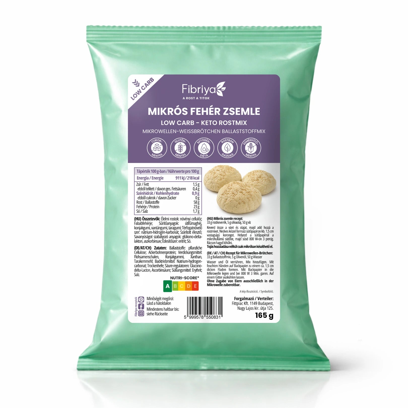 Fibriya Helles Mikrowellenbrötchen – Low-Carb Keto Ballaststoffmix 165g