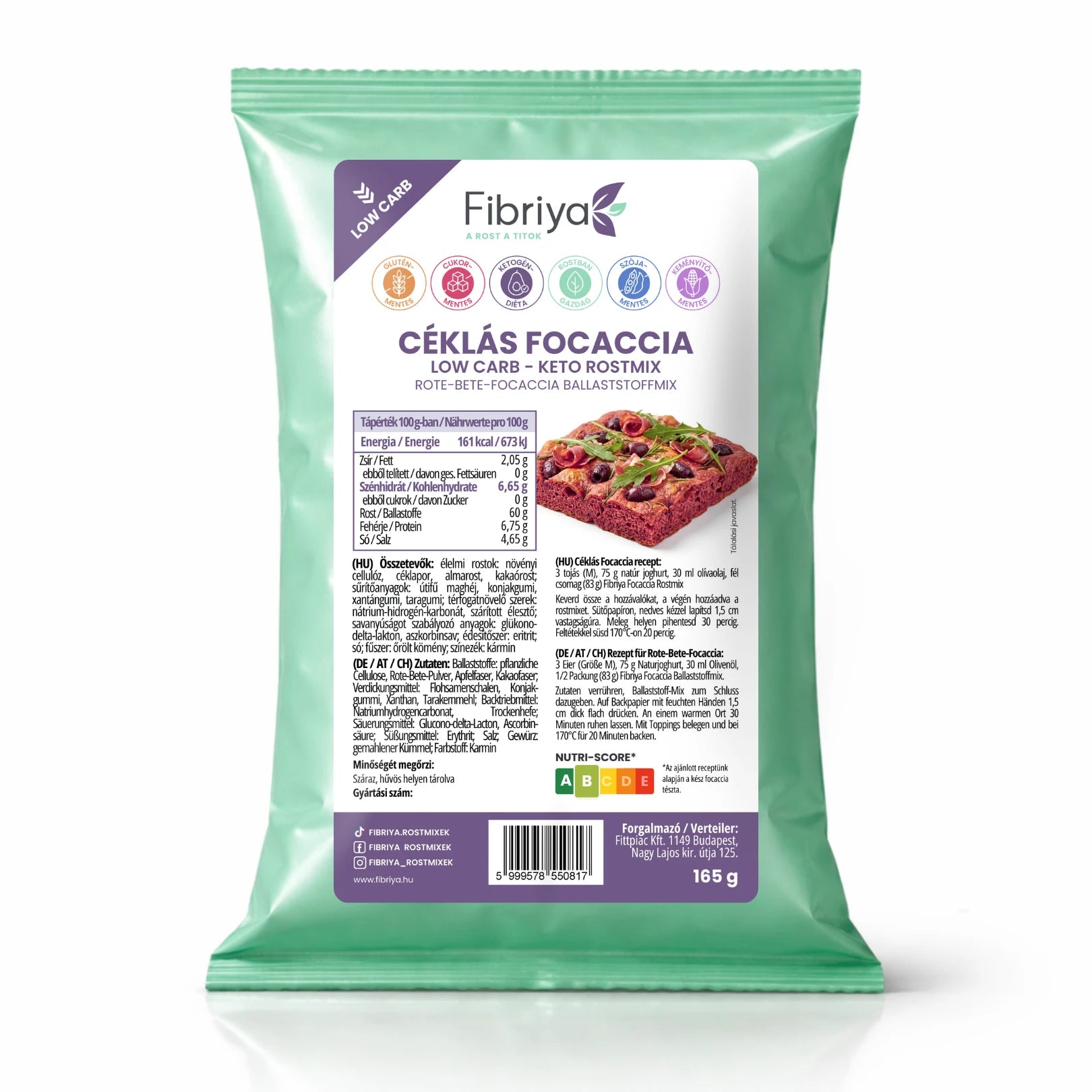 Fibriya Rote-Bete-Focaccia – Low-Carb Keto Ballaststoffmix 165g