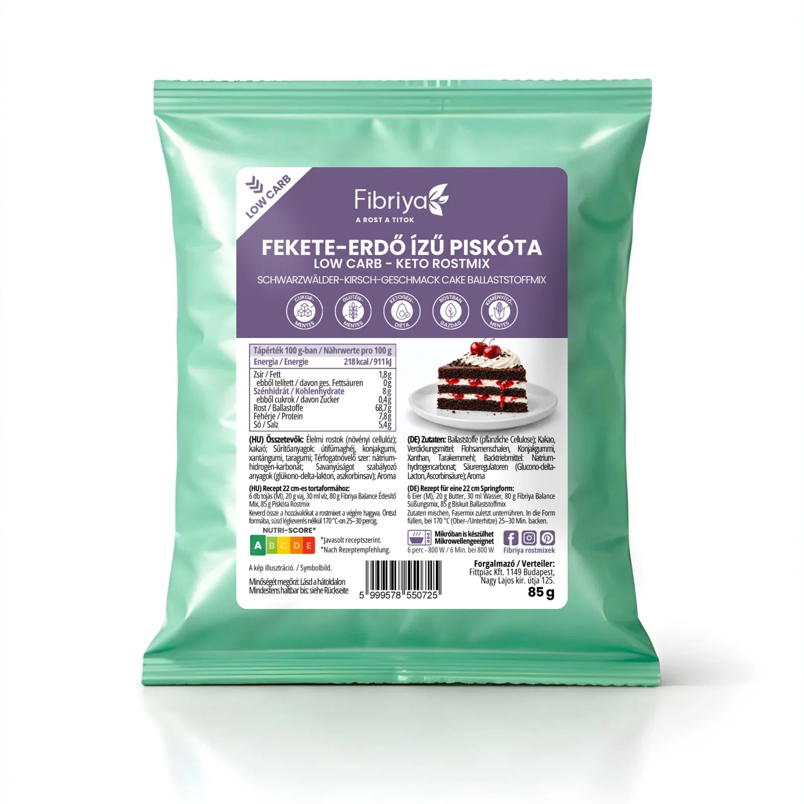 Fibriya Schwarzwälder-Kirsch Biskuit – Low-Carb Keto Ballaststoffmix 85g