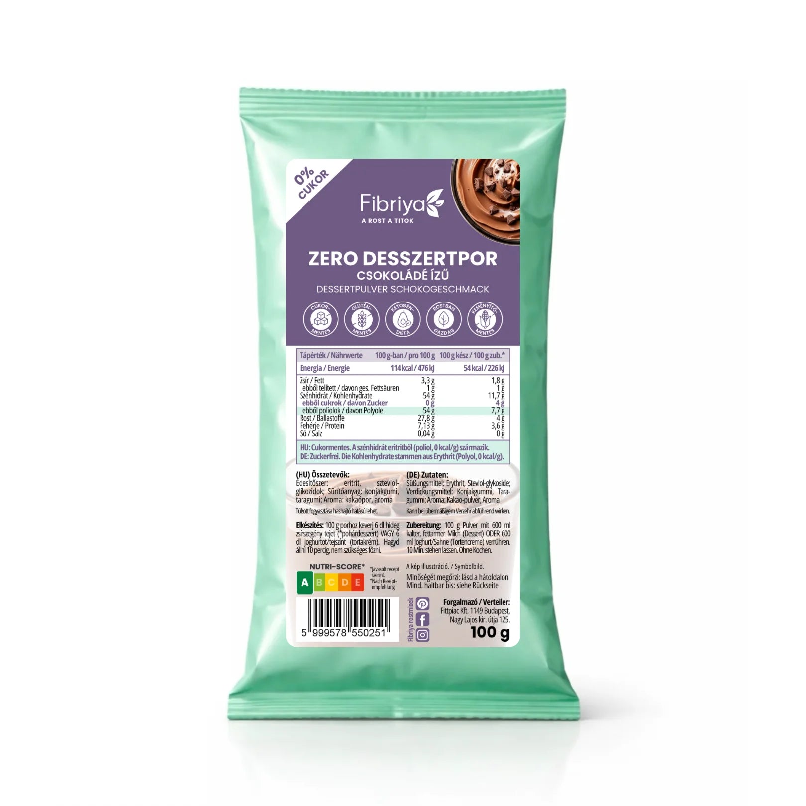 Fibriya Zero Dessertpulver Schokolade 100g