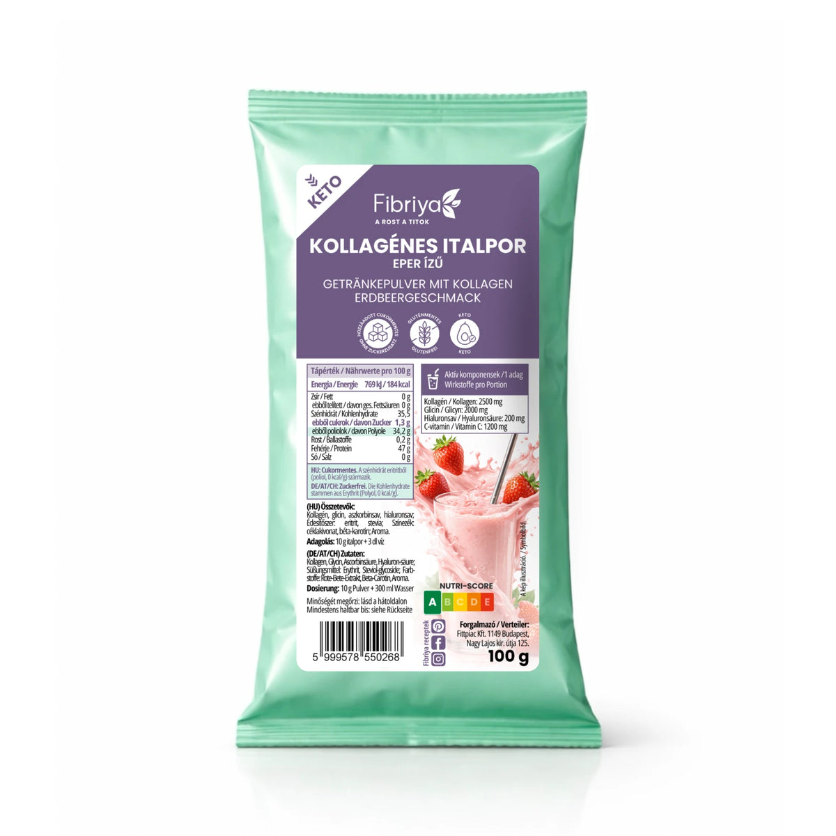 Fibriya Getränkepulver mit Kollagen Erdbeere 100g