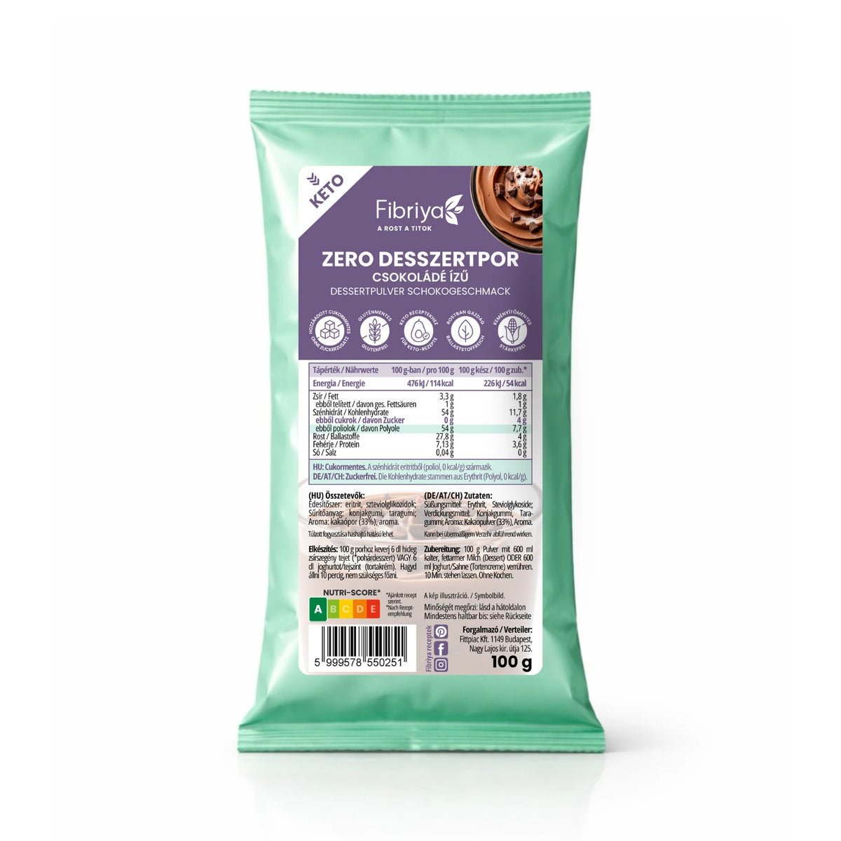 Fibriya Zero Dessertpulver Schokolade 100g